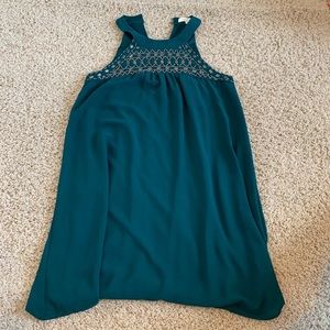 Emerald Green Shift Dress with Beading